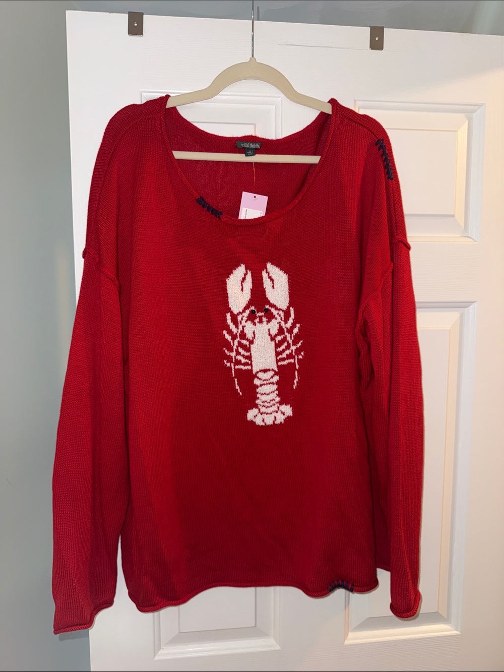 wild fable Red Crewneck Sweater with White Lobster Graphic